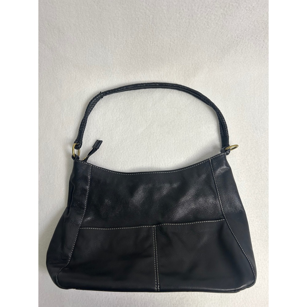 Boho Indie Lucky Brand Womens Medium Black Leather Braided Strap Hobo Bag